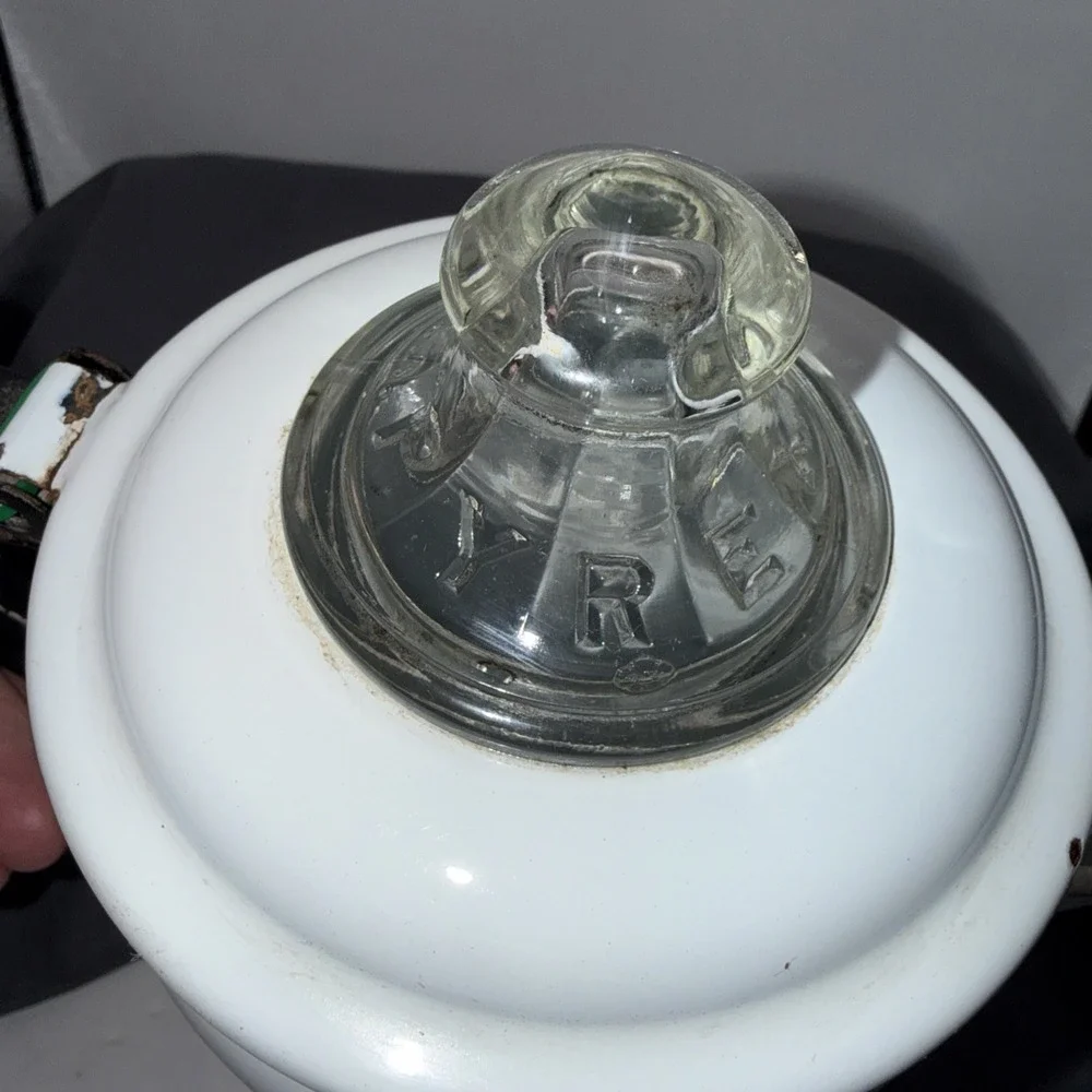 Vintage Pyrex Enamelware 2pc Coffee Pot farmhouse 7.75